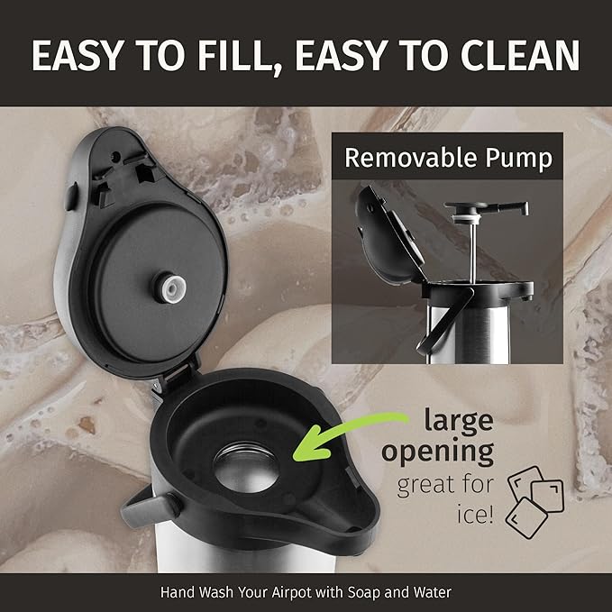 Cresimo Coffee Carafe with Pump - 102oz / 3L Airpot 12 Hours Large Hot Water Carafe, Cocoa Dispenser for Parties - Tea Flask, Insulated Stainless Steel Airpots for Hot Beverage Dispenser -Coffee Pump - Image 6