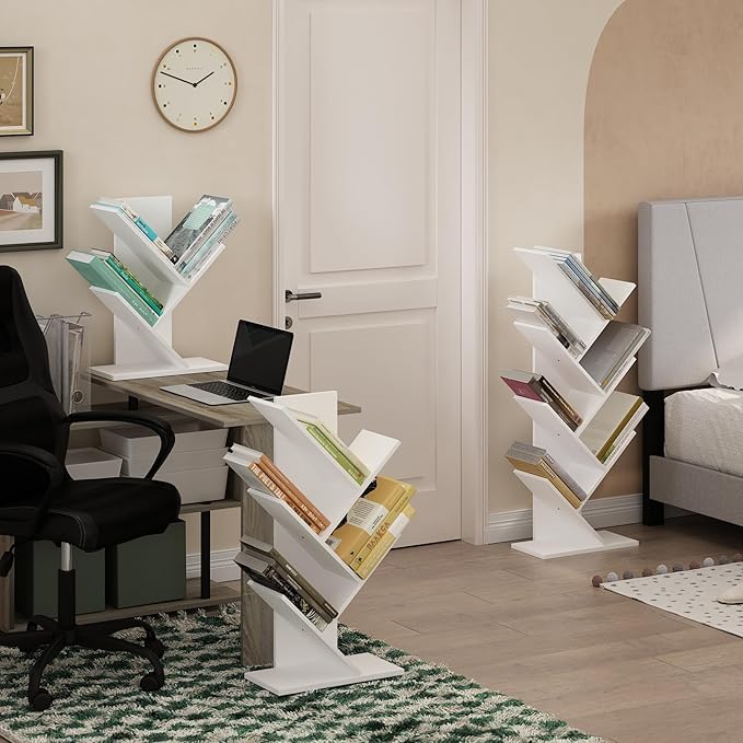 Furinno Tree Book Shelf, 3-Tier Bookshelf with Angled Open Shelf, Tree Bookcase for Room Decor, 8.4 x 15.7 x 21.3, for Organization and Storage, for Living Room, Bedroom, Home Office, White - Image 5