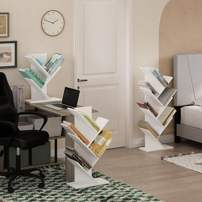Furinno Tree Book Shelf, 5-Tier Bookshelf with Angled Open Shelf, Tree Bookcase for Room Decor, 8.4 x 15.7 x 30.3, for Organization and Storage, for Living Room, Bedroom, Home Office, White - Image 5