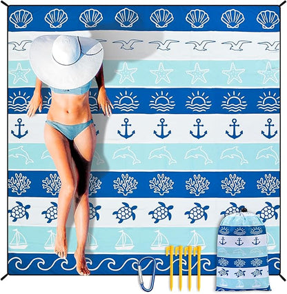 HIHOHO Beach Blanket Waterproof Sandproof Extra Large Beach Mat 79" X 83"/120"x108"for 1-8 Adults Quick Drying Durable Outdoor Picnic Mat for Beach Travel Camping Hiking