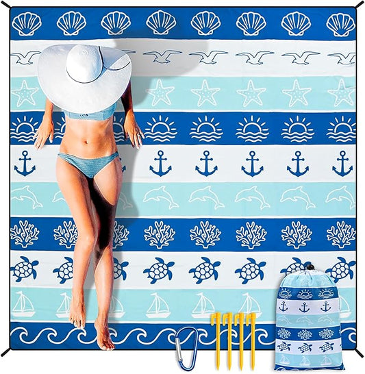 HIHOHO Beach Blanket Waterproof Sandproof Extra Large Beach Mat 79" X 83"/120"x108"for 1-8 Adults Quick Drying Durable Outdoor Picnic Mat for Beach Travel Camping Hiking