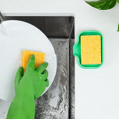 Zulay Kitchen Small Silicone Sponge Holder (4.9x3.3”) – Space-Saving Sink Organizer Tray for Sponge, Soap, Brush & More – Compact Non-Slip Dish for Kitchen & Bathroom (Carnival Glass) - Image 3