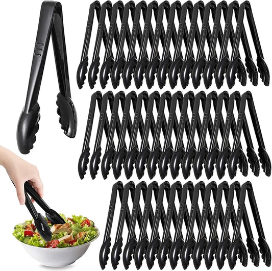 40 Pack Plastic Tongs for Serving, 9" Disposable Buffet Tong, Heavy Duty Scalloped Serving Utensil Tongs, Bulk Charcuterie Accessories for Party Events Catering Kitchen BBQ Ice Salad, Black by YIMITEE