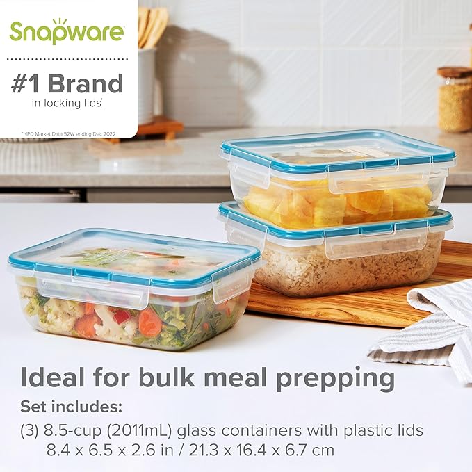 Snapware Food Storage Containers, Plastic, 8.5-Cup, Rectangular | Leakproof & Airtight | BPA-Free | Microwave & Dishwasher Safe | Pack of 6 - Image 4