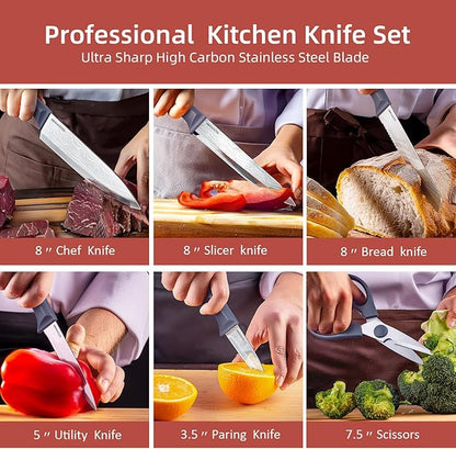 RAXCO 10-Piece Kitchen Knife Set | Stainless Steel Holder | Compact Design - Gray - Image 6