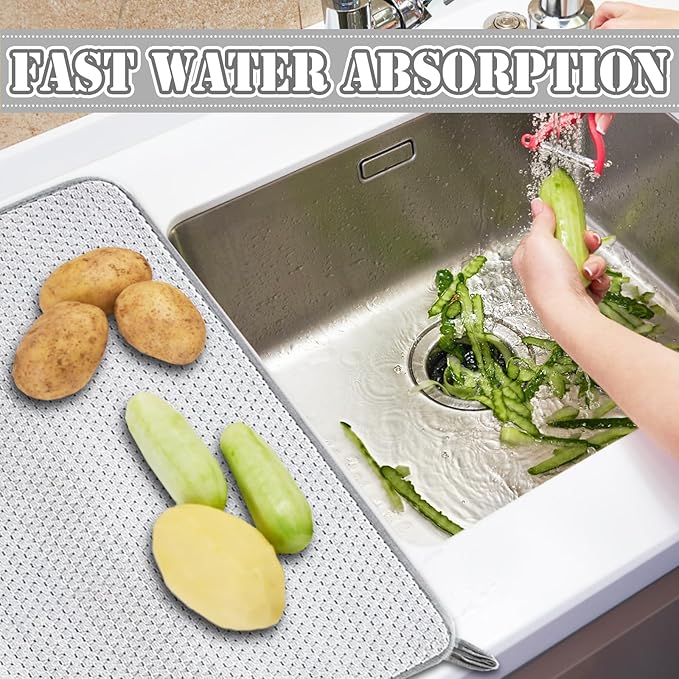 2 Pack Extra Large Microfiber Dish Drying Mat,30 x 24 Inch Super Absorbent Drying Pad,Large Size Dish Drying Mat for Countertops,Sinks,Draining Racks,Gray - Image 6