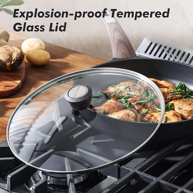 SENSARTE Nonstick Frying Pan Skillet with Lid, 8inch Non Stick Pan Omelette Pans, Healthy Kitchen Cooking Chef's Pan with Cover, Free of Intentionally Added PFOA/PFOS, Induction Compatible, Black - Image 5