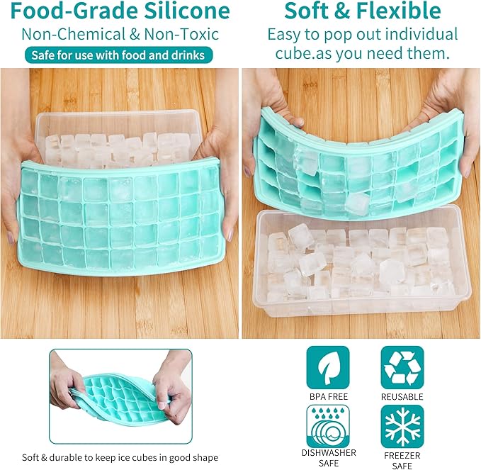 Silicone Ice Cube Tray with Leak-Proof Lid & Storage Bin for Freezer – BPA-Free 36-Piece Nugget Ice Molds, Spill-Resistant Cover & Ice Scoop Container Cover - Image 3