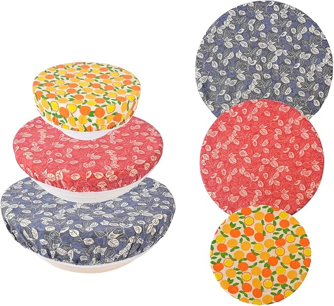 Reusable Bowl Covers for Bread Proofing - Beeswax Bowl Covers Reusable 3 Set, Cotton Blend Stretch Design, Fits 4-13 Inch Bowls, Shower Caps for Sourdough Bread, Dough Proofing & Food Storage（Leaves）