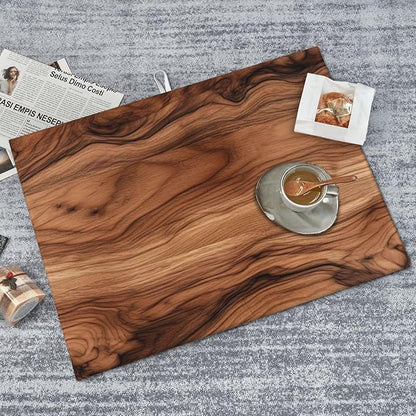 Wood Grain Dish Drying Mat Brown Vintage Natural Walnut Wooden Board Drying Rack Pad Countertop Dishes Ultra Absorbent Microfiber Kitchen Counter Mats 18x24 Inch