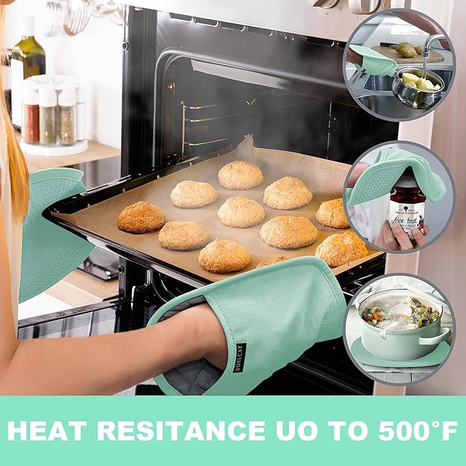 2-Pack Silicone Pot Holders for Kitchen Heat Resistant up to 500°F, Non-Slip Large Hot Pads with Pocket, Quilted Liner Trivets for Countertops Hot Pots and Pans (Bermuda Teal) - Image 2