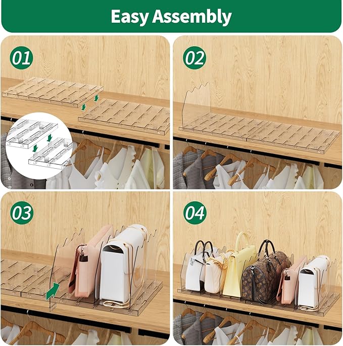 SPACEKEEPER Adjustable Shelf Divider for Closet, Clear Purse Organizers for Closet Acrylic Handbag Separators Storage Organizer Bookshelf Separator Dividers in Bedroom, Office - Image 7