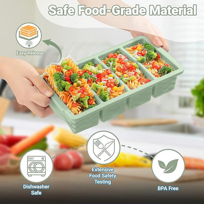 Doasuwish Silicone Freezer Tray for Soup with Lid – 1-Cup Soup Container Cube Style Ice Cube Trays for Freezer, Meal Prep & Food Storage, Freeze 250mL/125mL Portions – 2 Pack