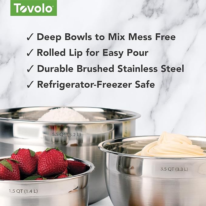 Tovolo XL Mixing Bowl Stainless Steel 7 Quart Extra Large Metal Mixing Bowls, Dishwasher Safe Big Deep Metal Bowl for Baking and Cooking Prep with Easy Pour Lip, Bowl for Salad Mixing Bread Kneading - Image 3