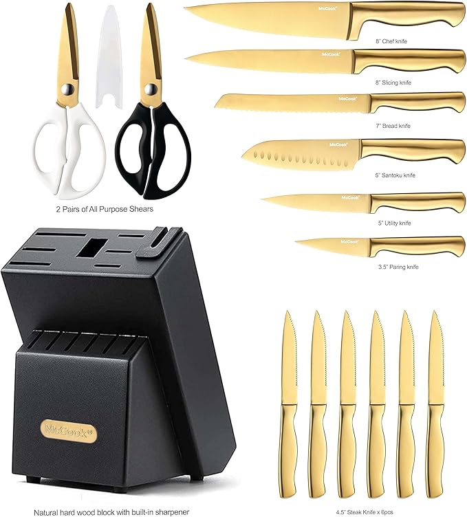McCook® Knife Sets, Golden Titanium Stainless Steel Kitchen Knife Block Sets with Built-in Sharpener - Image 3