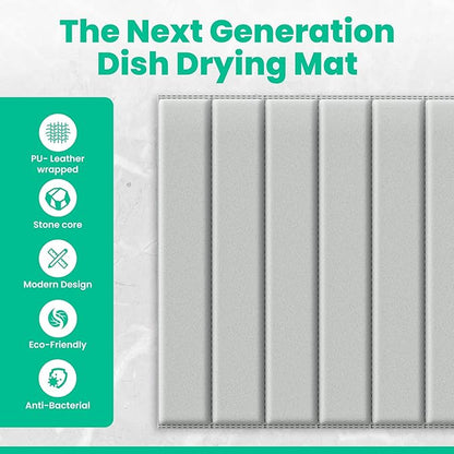 25" x 15" Large Stone Dish Drying Mat for Kitchen Counter Sink - Quick Dry Super Absorbent Diatomaceous Earth Pad for Dishes, Mats for Bathroom - Absorbing Mats - Gray