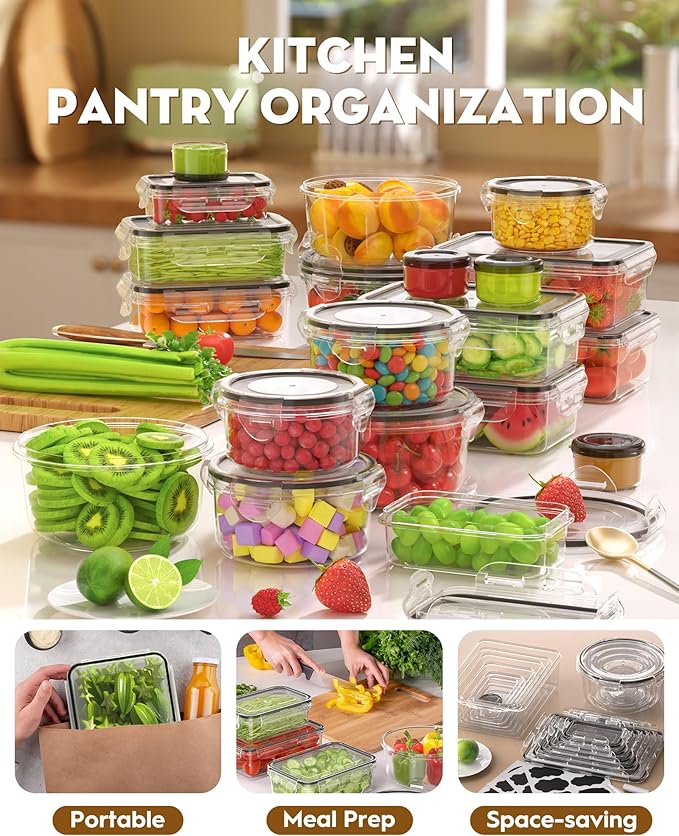 40 PCS Food Storage Containers with Lids Airtight (20 Containers & 20 Lids), 100% Leakproof Meal Prep Container Set for Kitchen Storage, BPA-free, PVC-free Reusable Plastic, Microwave/Dishwasher Safe - Image 7