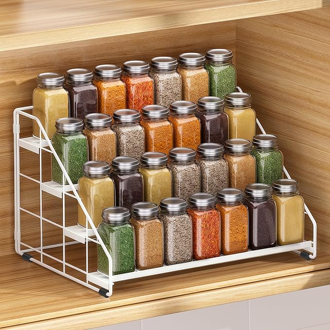 Spice Rack Organizer for Cabinet, 4 Tiered Spice Rack Organizer, Tiered Adjustable Spice Shelf for Kitchen (White-1Pcs) by GIGIFTREE