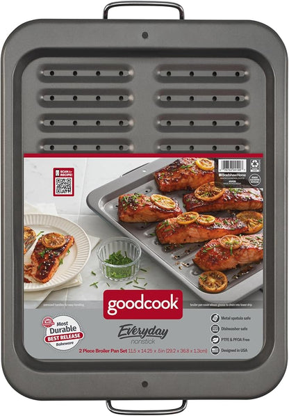 GoodCook Everyday Nonstick Steel Broiler Pan, 11.5" x 14.25", Gray