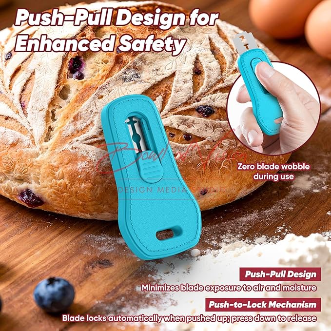 24SHEN Bread Lame, Sourdough Scoring Tool with Extractable & Magnetic, Sour Dough Tools Sourdough Cutter for Homemade Bread Making, Scoring Knife Include 5 Razor Blades-Blue & Red - Image 3