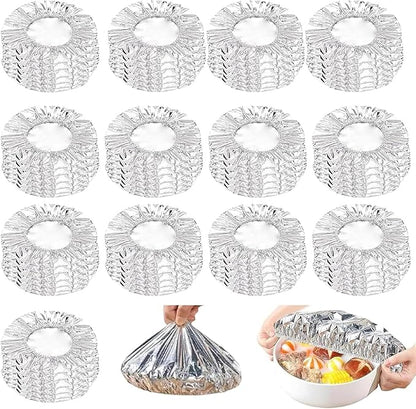 70PCS Reusable Aluminum Foil Food Covers, Aluminum tin Foil Insulation Cover, Elastic Food Covers for Kitchen, Leftovers, Meal Prep, Picnics, BBQ