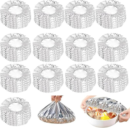 70PCS Reusable Aluminum Foil Food Covers, Aluminum tin Foil Insulation Cover, Elastic Food Covers for Kitchen, Leftovers, Meal Prep, Picnics, BBQ