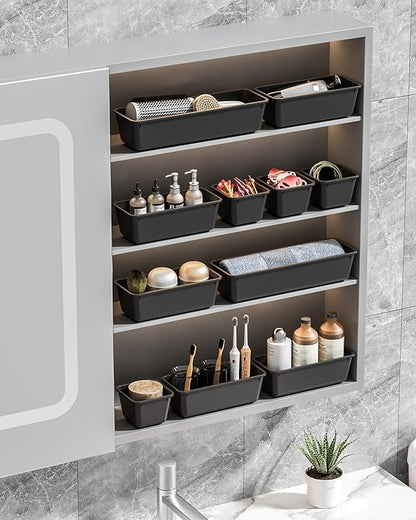 Canfanni 13 Pack Plastic Drawer Organizers Set, 3 Sizes Desk Drawer Organizer Trays for Vanity and Makeup Organizer, Organization and Storage for Makeup, Kitchen Utensils, Bathroom and Office(Black) - Image 7