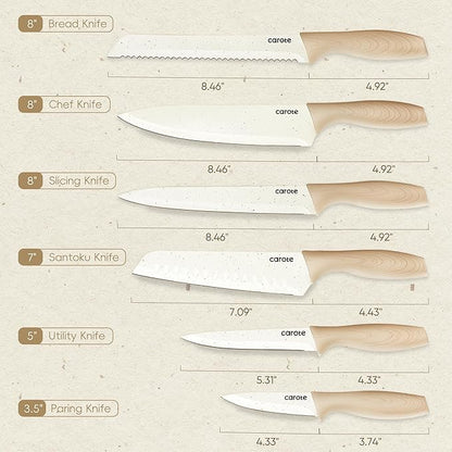 CAROTE 12PCS Knife set with Blade Guards,Granite Nonstick Ceramic Coating,Stainless Steel blade, Anti-Slip Handle, Essential Knives, Rustproof, White - Image 2