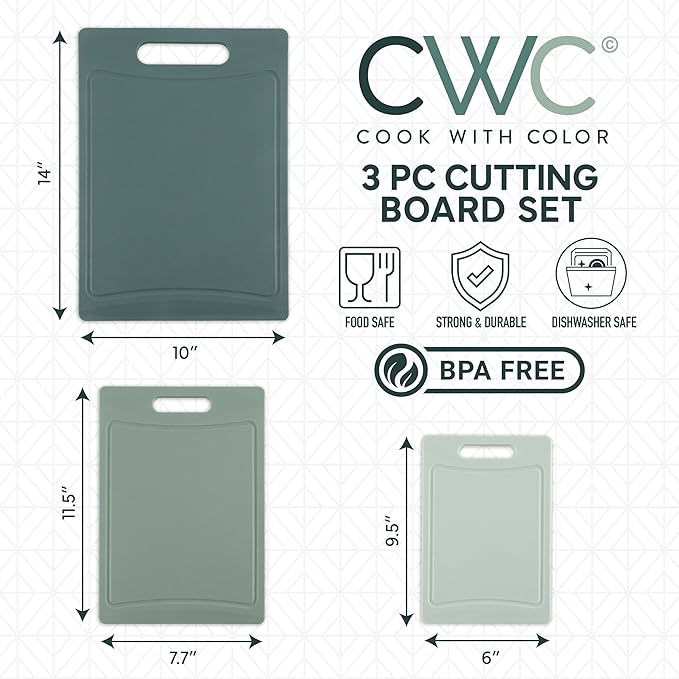 COOK WITH COLOR Non-Slip Cutting Board Set – Kitchen Essentials with Easy Grip Handle for Meat, Veggies, and Fruits, 3 Cutting Boards, Mint - Image 2