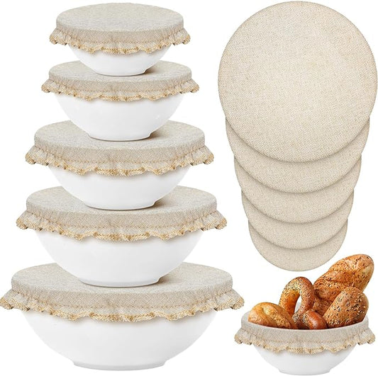 Patelai 10 Pcs Bowl Covers Reusable in 5 Size Stretch Cloth Fabric Elastic Food Storage Bowl Covers Bread Sourdough Lids for Proofing Food Fruits Leftover(Beige,Beige Style) by Patelai