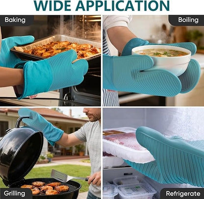 YUTAT Silicone Oven Mitts,High Heat Resistant Up to 500 Degrees,Waterproof Cooking Gloves with Soft Polyester Filling,Kitchen Potholder Set - Perfect for BBQ, Baking and Cooking,Green,2 Pcs Set - Image 5