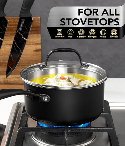 MICHELANGELO Stainless Steel Saucepan Set, Triply-Base Sauce Pan with Lids, Stainless Steel Sauce Pot for All Stoves, Induction Compatible, Oven Safe - 1QT & 2QT & 3QT - Image 5