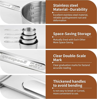 Measuring Cups and Spoons Set (8 Piece), Stainless Steel Measuring，4 Spoons, 4 Cups, Metal Measuring Cups for Cooking & Baking - Image 3