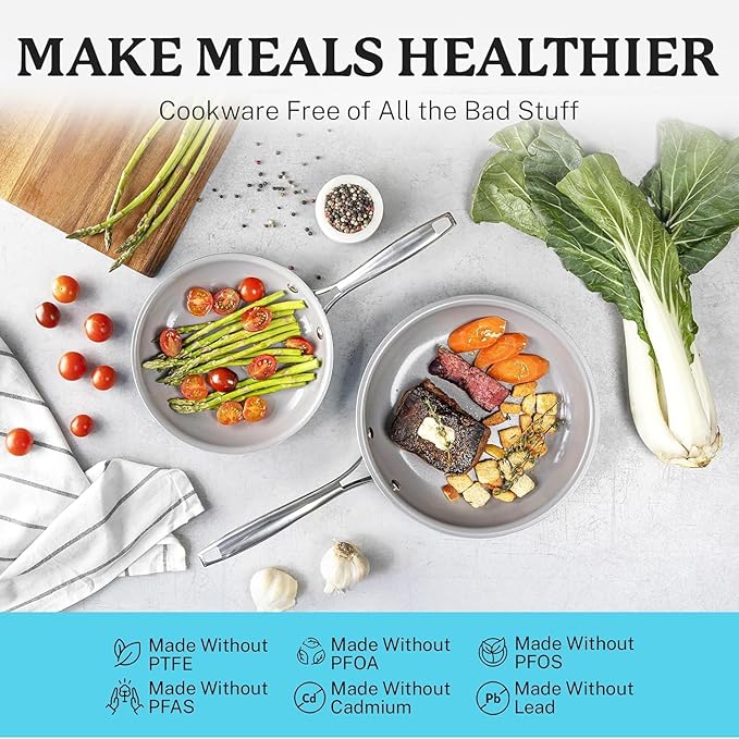 Gotham Steel Aqua Blue Pots and Pans Set, 12 Piece Nonstick Ceramic Cookware, Includes Frying Pans, Stockpots & Saucepans, Stay Cool Handles, Oven & Dishwasher Safe, 100% PFOA Free, Turquoise