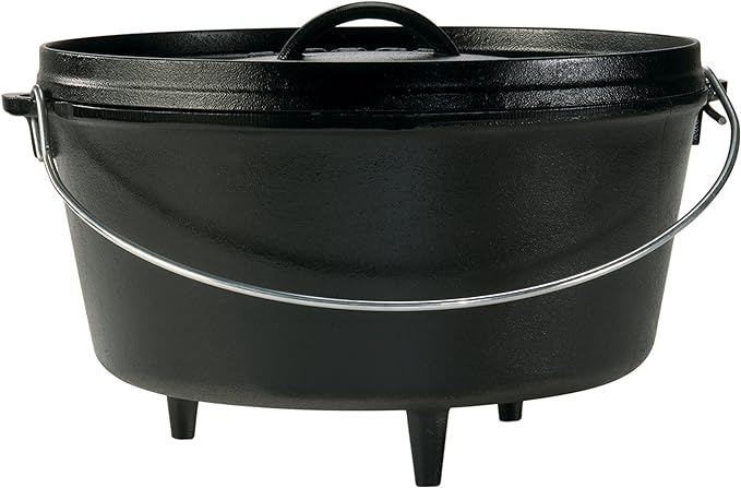 Lodge 8 Quart Pre-Seasoned Cast Iron Camp Dutch Oven with Lid - Dual Handles - Use in the Oven, on the Stove, on the Grill or over the Campfire - Black by Lodge