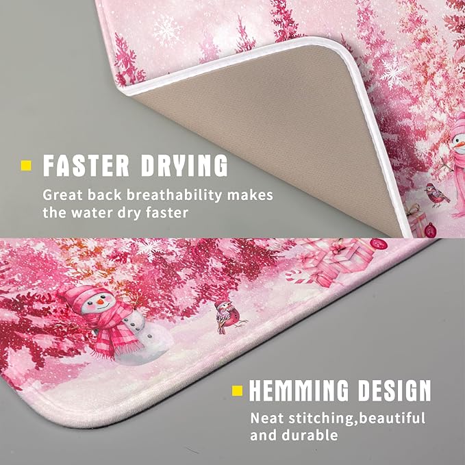 Pink Winter Dish Drying Mat Forest Washable Drying Matt Kitchen Counter Absorbent Coffee Mat for Women - Image 3