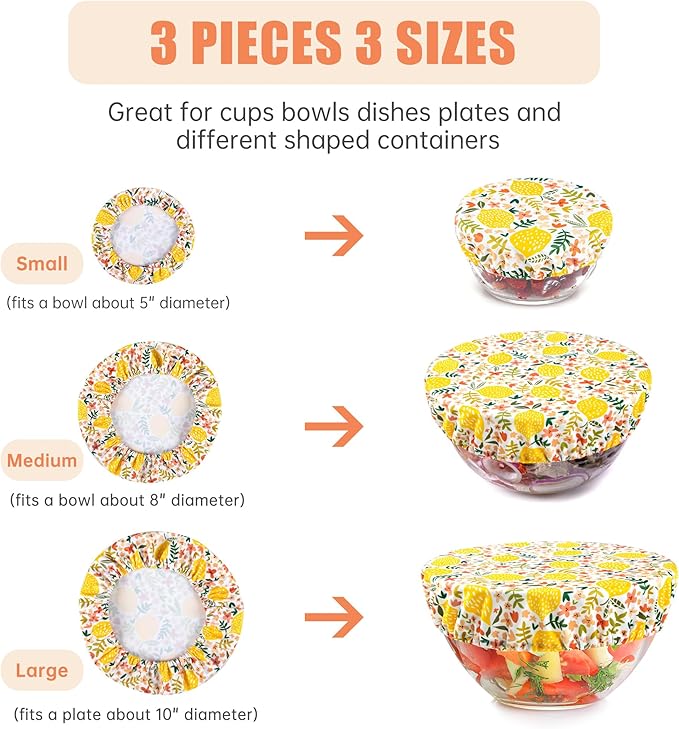 wegreeco Elastic Reusable Bowl Covers for Bread Proofing, Fabric Cloth Sourdough Bowl Covers for Proofing - Set of 3, Lemon
