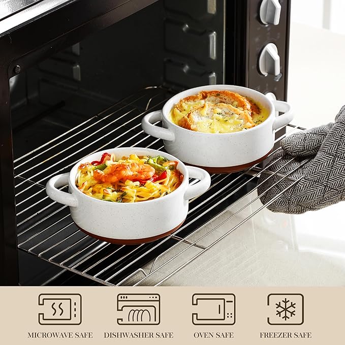 MALACASA Mini Cocotte Set - 12 OZ Small Casserole Dishes for Oven, Ramekins with Lids and Handles, Ceramic Mini Dutch Oven Set of 4, Microwave & Dishwasher Safe, Khaki White, Series TARA - Image 4