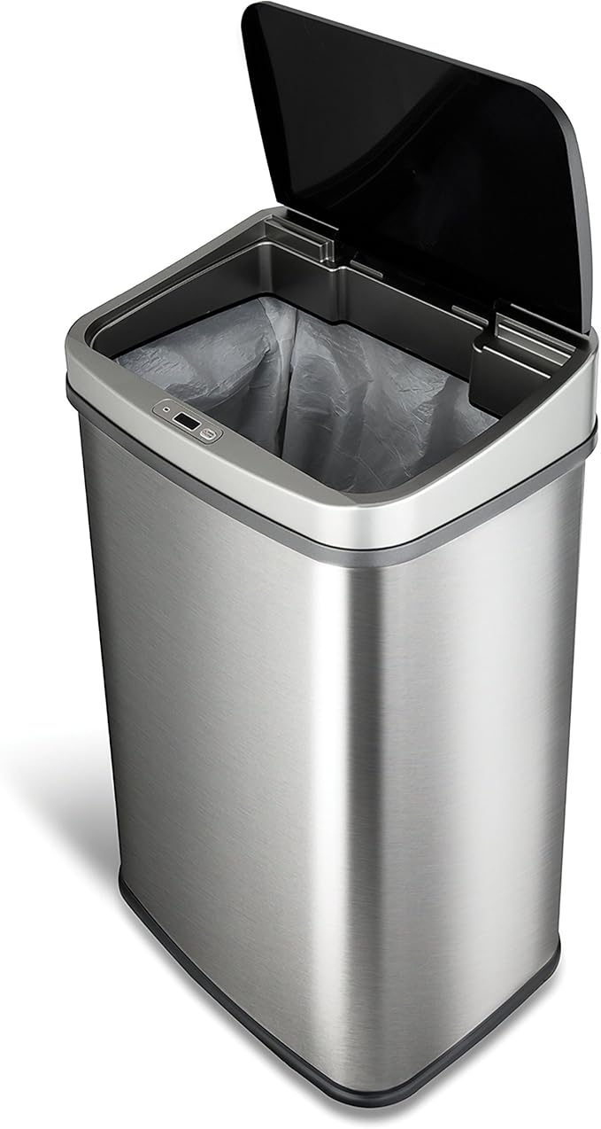 Ninestars DZT-50-28BR Automatic Touchless Motion Sensor Rectangular Trash Can, Black Top, 13 Gal. 49 L., Brush - Image 4