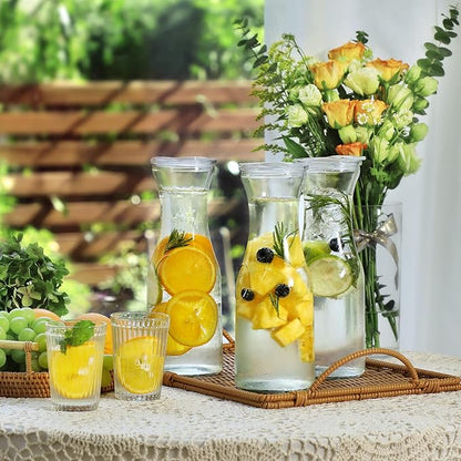 Set of 2 Glass Carafe with Lids, 1 Liter Water Pitcher Carafe for Mimosa Bar, Brunch, Cold Water, Beverage, Wine, Iced Tea, Lemonade - 2 Wooden Chalkboard Tags Included - Image 5