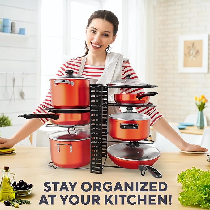 Pots and Pans Organizer Under Cabinet - 8-Tier Adjustable Pan Organizer Rack for Cabinet - Heavy-Duty Pot & Pan Organizer - Perfect to Store Pots, Pans, Lids - Easy Kitchen Organization and Storage - Image 4