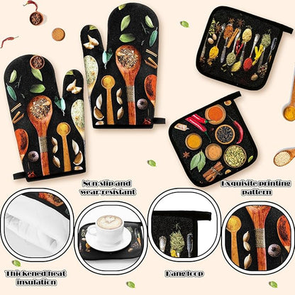 Fourluoo 10 Pcs Farmhouse Kitchen Decor and Accessories Set 4 Kitchen Towels 2 Pot Holders 2 Oven Mitts 2 Rugs for Cooking Baking Mom Housewarming Gifts(Vivid Color,Colorful Spices) - Image 5