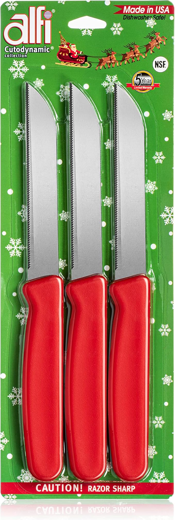 Alfi All-Purpose Knives Aerospace Precision Pointed Tip - Home And Kitchen Supplies - Serrated Steak Knives Set | Made in USA (Christmas Red) by ALFI