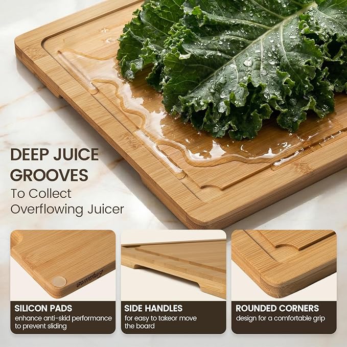 Extra Large Cutting Board Set of 4, Bamboo Cutting Boards for Kitchen with Juice Groove and Handles Kitchen Chopping Board for Meat Cheese board Heavy Duty Serving Tray, Empune - Image 2