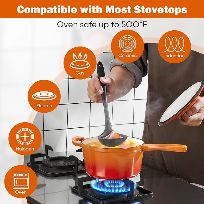 Homikit 1 QT & 2 QT Saucepan Set, Enameled Cast Iron Saucepan with Lid for All Cooktops, Small Pot Mini Dutch Oven for Kitchen Cooking, Boiling, Nonstick & Heavy Duty, Flame Orange