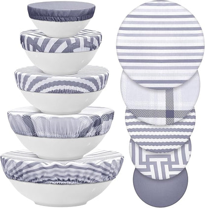 10 Pack Cloth Bowl Covers for Bread Rising - 5 Size Stretch Elastic Food Storage Container Lids - Reusable Cotton Fabric Covers for Food, Fruits, Leftovers (Fresh)