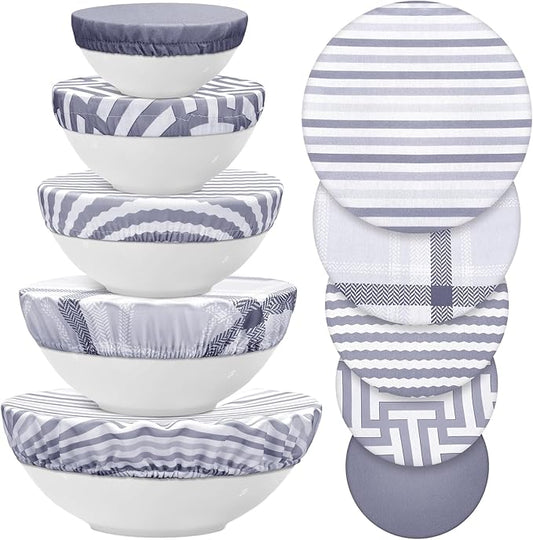 10 Pack Cloth Bowl Covers for Bread Rising - 5 Size Stretch Elastic Food Storage Container Lids - Reusable Cotton Fabric Covers for Food, Fruits, Leftovers (Fresh)