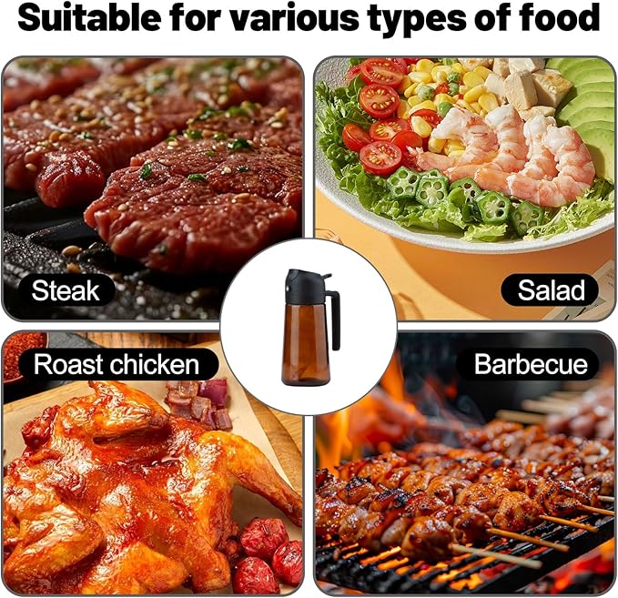 2 In 1 Oil Dispenser And Oil Sprayer, 16 Oz/470 Ml Oil Dispenser For Kitchen Spray, With Fine Mist Nozzle, Suitable For Cooking, Air Fryer, Salad, Grilling (black-2)