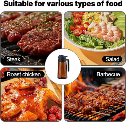 2 In 1 Oil Dispenser And Oil Sprayer, 16 Oz/470 Ml Oil Dispenser For Kitchen Spray, With Fine Mist Nozzle, Suitable For Cooking, Air Fryer, Salad, Grilling (black-2)