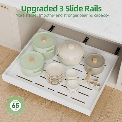 PAKETA 4 Pack Expandable Pull Out Cabinet Organizer, 21'' Deep Pull Out Drawers for Cabinet, Upgrade 3 Slide Rails Sliding Drawers for Cabinets with Adhesive Nano Film (White, 21"D X 15-26"W) - Image 7